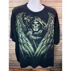 Vintage Y2K Grim Reaper Skull Skeleton Wings Black T‑Shirt Men’s Size 3XL
